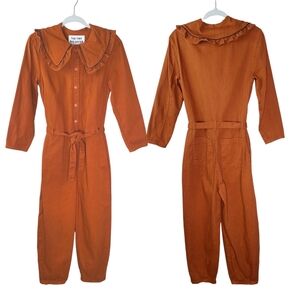 The Tiny Big Sister Jumpsuit Womens 34 Rust 100% Cotton Balloon Leg Ruffle